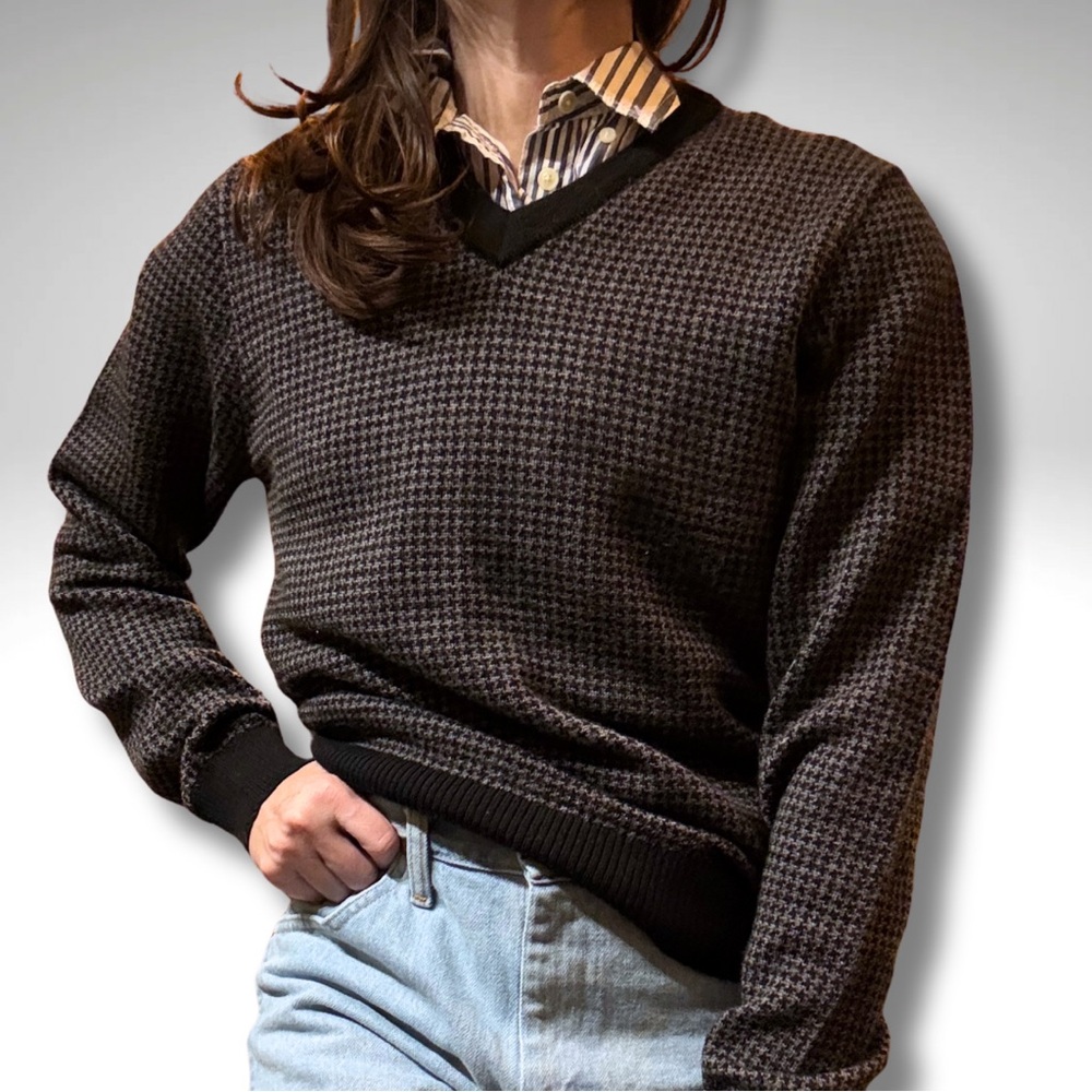 GAP 100% Merino Wool Houndstooth V-Neck Unisex Sweater Small